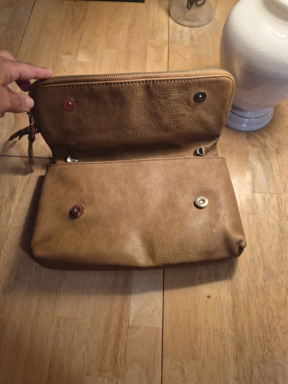 Tan Leather Zip Clutch Purse